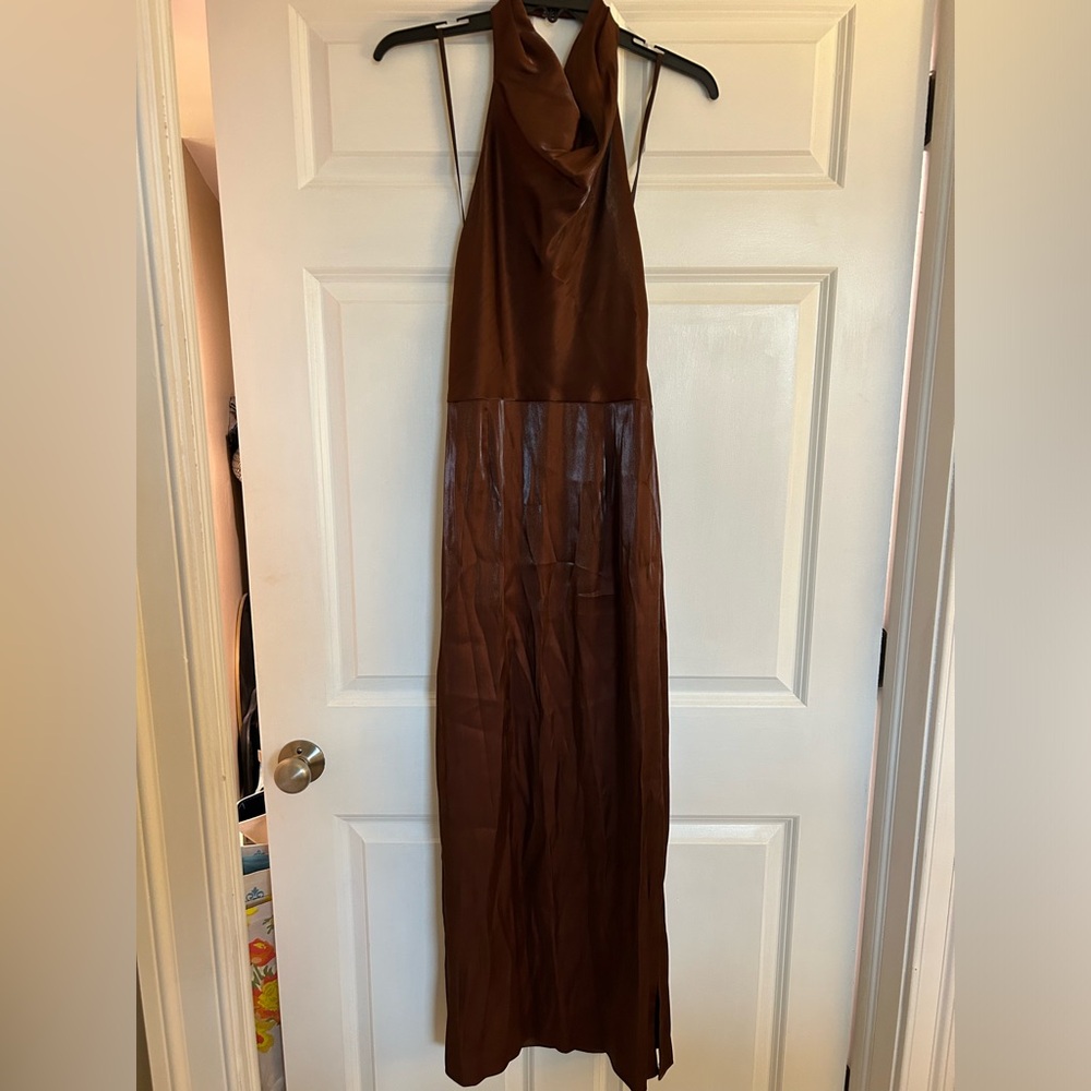NWT Dorinda Bonded Lame Mock Neck Sleeveless Sheath Maxi Dress
